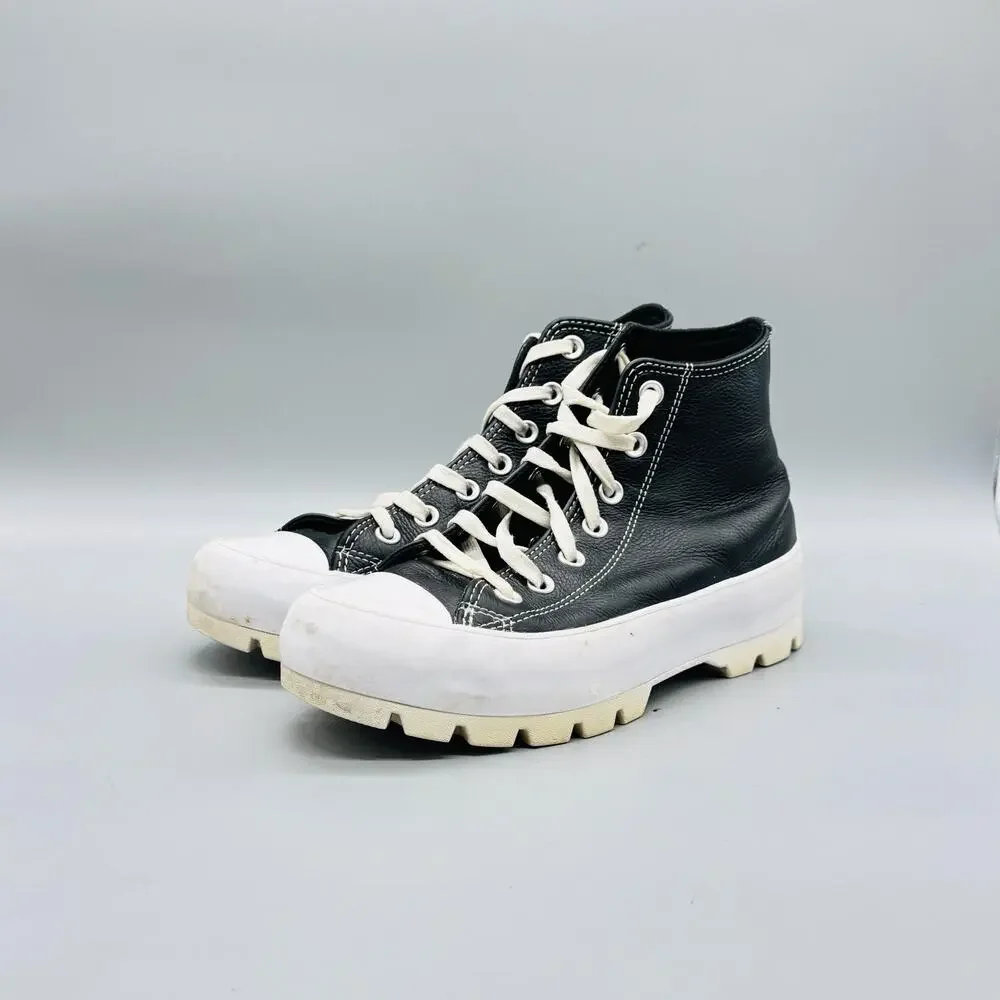 Converse Shoes Women 7.5 Black Leather Chuck Taylor All Star 2 High Top Sneakers - Picture 3 of 10